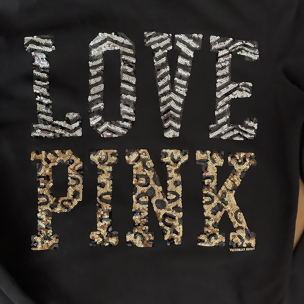 PINK Victoria Secret Signature Dog Sequined Bling Hoodie XS - Picture 2 of 5